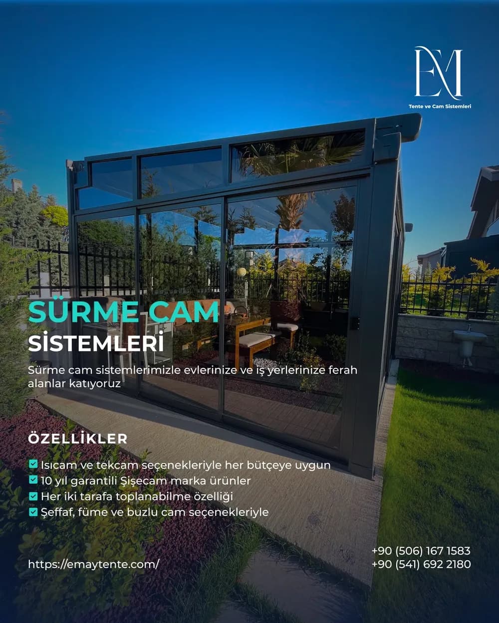 Sürme Cam bilgi kartı. Aynı özellikler Sürme Cam sayfasında yazılı olarak da var.