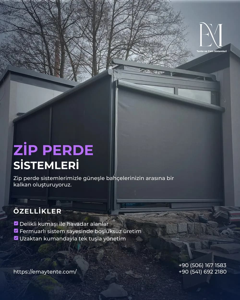 Zip Perde bilgi kartı. Aynı özellikler Zip Perde sayfasında yazılı olarak da var.
